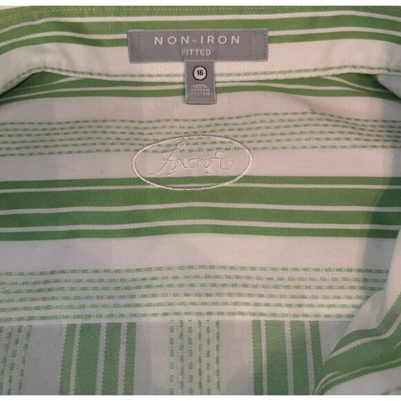 Foxcroft Non Iron Fitted Green White Stripe Button Up Shirt Size 16 B1 - Picture 2 of 3